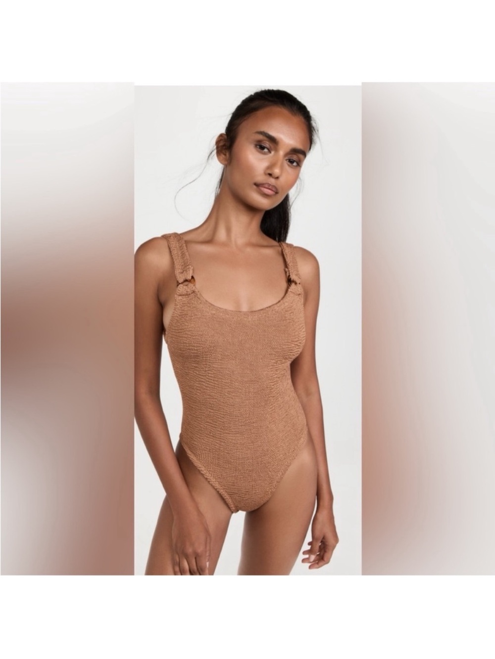 HUNZA G Isolde Domino High-Leg One-Piece Swimsuit Cocoa Bronze OS NWOT